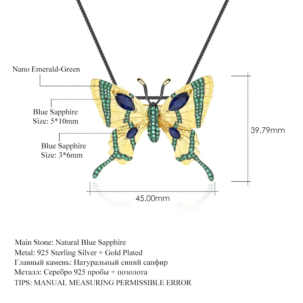 

Женская Брошь-бабочка из серебра 925 пробы, с натуральным диффузионным сапфиром