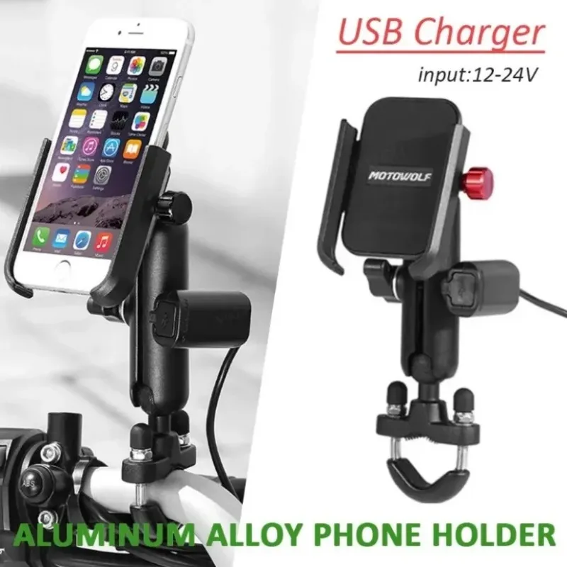 360 ° Rotation Motorrad Fahrrad Telefon Halter Stehen Aluminium Legierung Cellphne Halterung Mit USB Ladegerät Port 12-24V Motor Bike mount