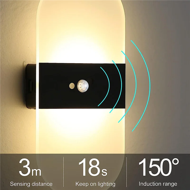 ABDJ-luz con sensor de movimiento, luces de pared con pilas, apliques de pared para interiores, luz LED de ahorro de energía, paquete de 2