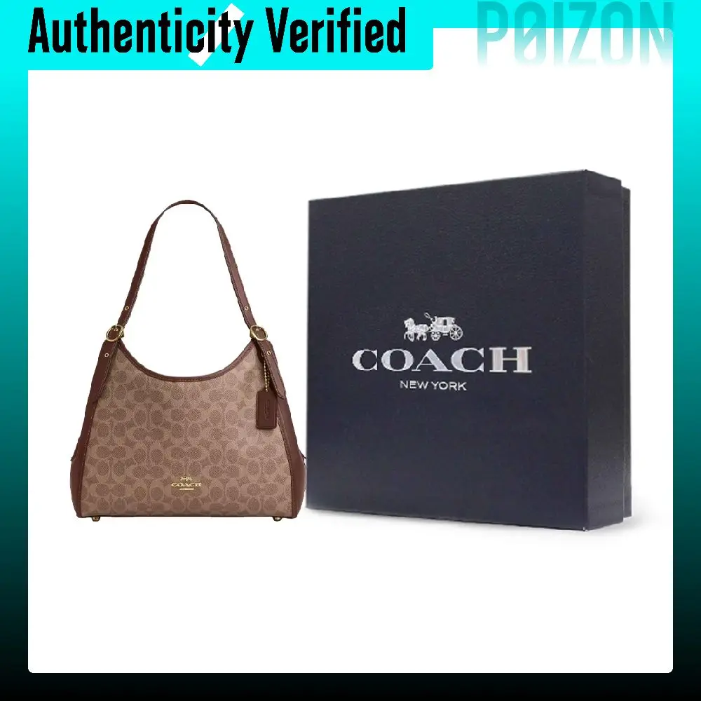 COACH Coated Canvas Shoulder Bag Large Women's Gold & Tawny CAQ87-IMXHE