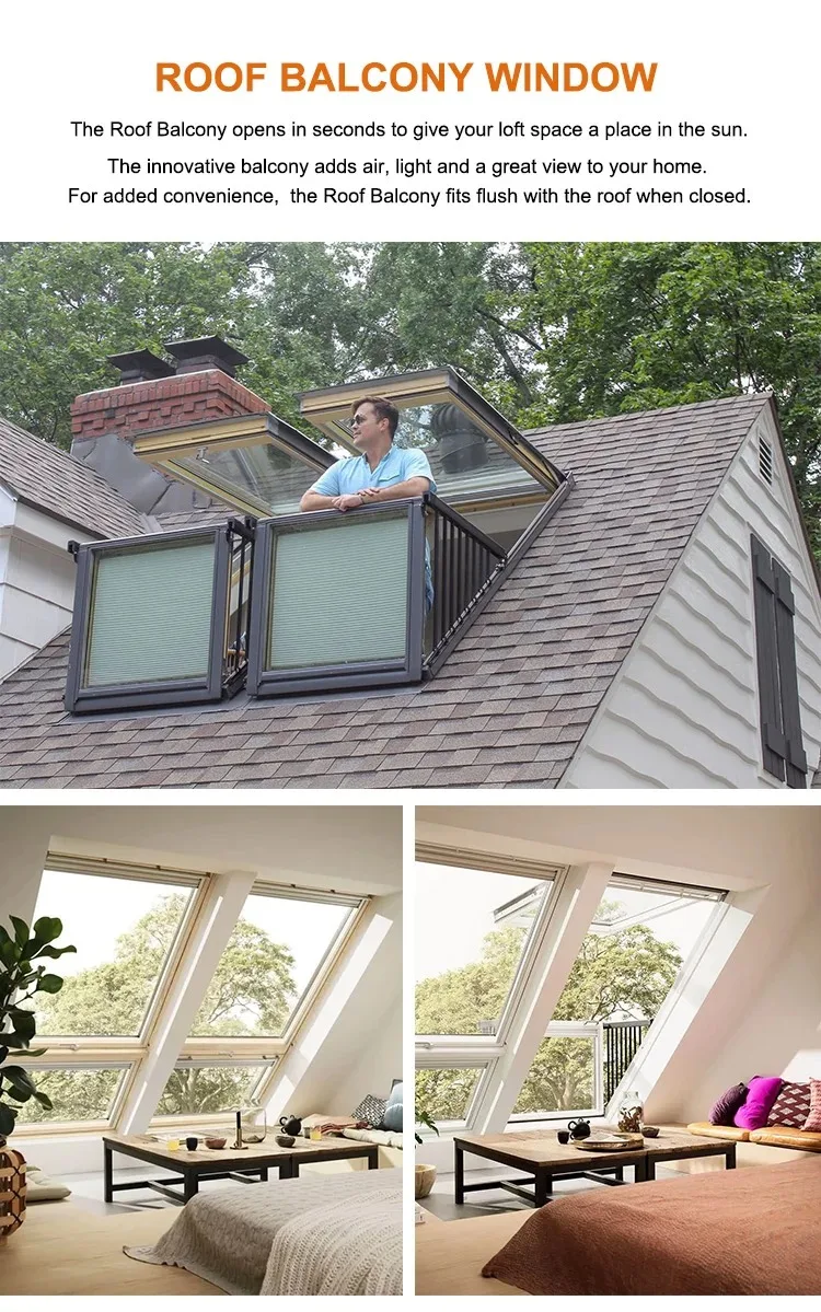 Modern Style Aluminum Double Glass Skylight Waterproof with Tempered Glass And Balcony for Home Improvement