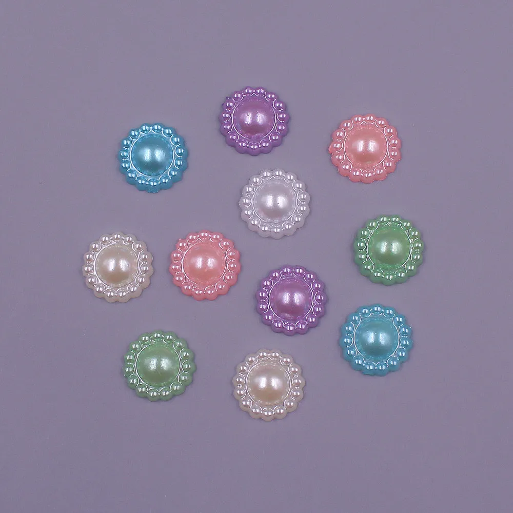 11MM 100pcs flower Shape Loose Beads ABS Imitation Half Round Pearl Flatback Beads DIY Jewelry Scrapbook Decoration