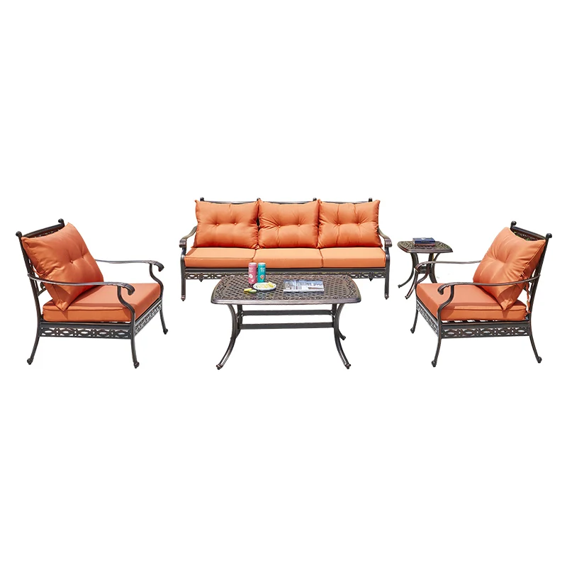 Outdoor furniture cast aluminum sofa courtyard garden table and chair sofa coffee table combination European style outdoor sofa