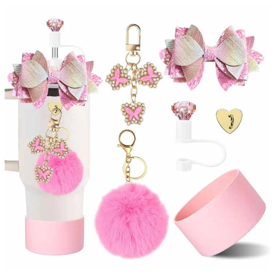 

Bling Cup Accessories Set for 30oz 40oz Tumbler including Silicone Straw Cover, Silicone Cup Boot, Butterfly Charms, no cup (pi