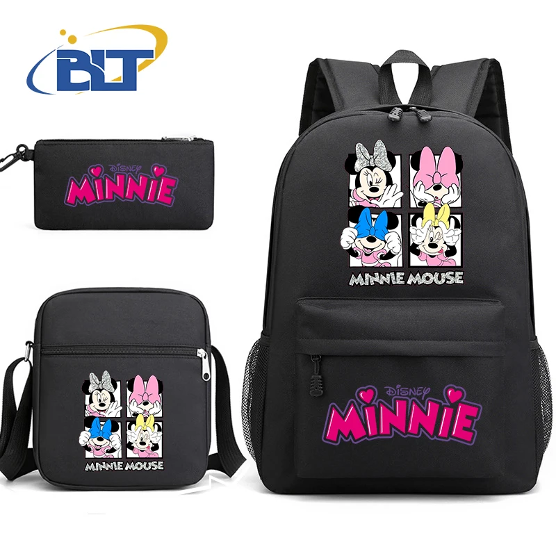 Disney Minnie Mouse Print Kids School Bag Set Student Backpack Shoulder Bag Pencil Bag 3-piece Set for Girls