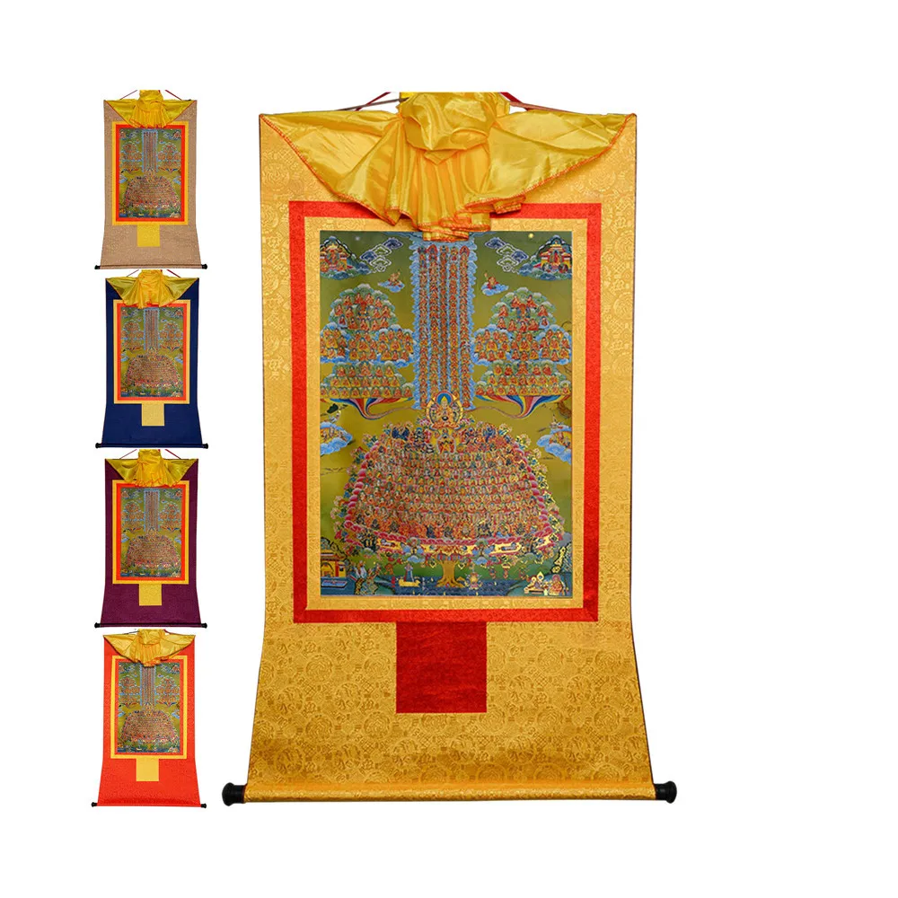 Gandhanra Bronzing Printed Thangka Art - Je Tsongkhapa on the Refuge Tree Thangka,Hand Framed Tibetan Buddhist Thangka