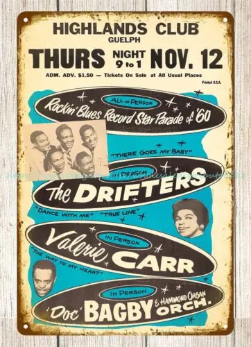 1960 Drifters Highlands Club Concert Poster metal tin sign wall art prints