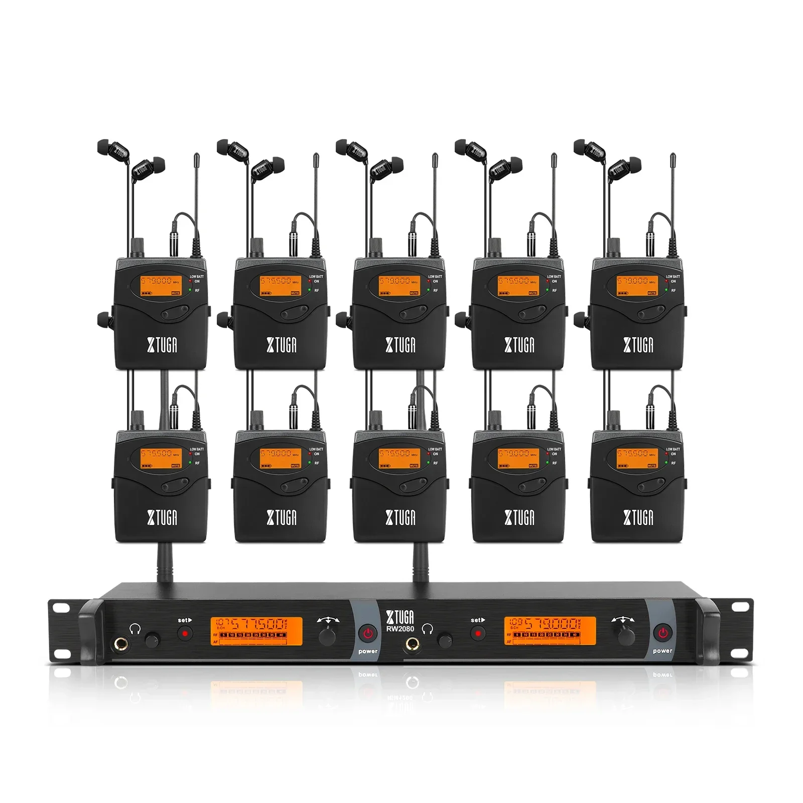 XTUGA RW-2080 Stage Monitoring In-Ear Headset With 10 Receivers And Wireless Communication Featuring Microphone Sound System