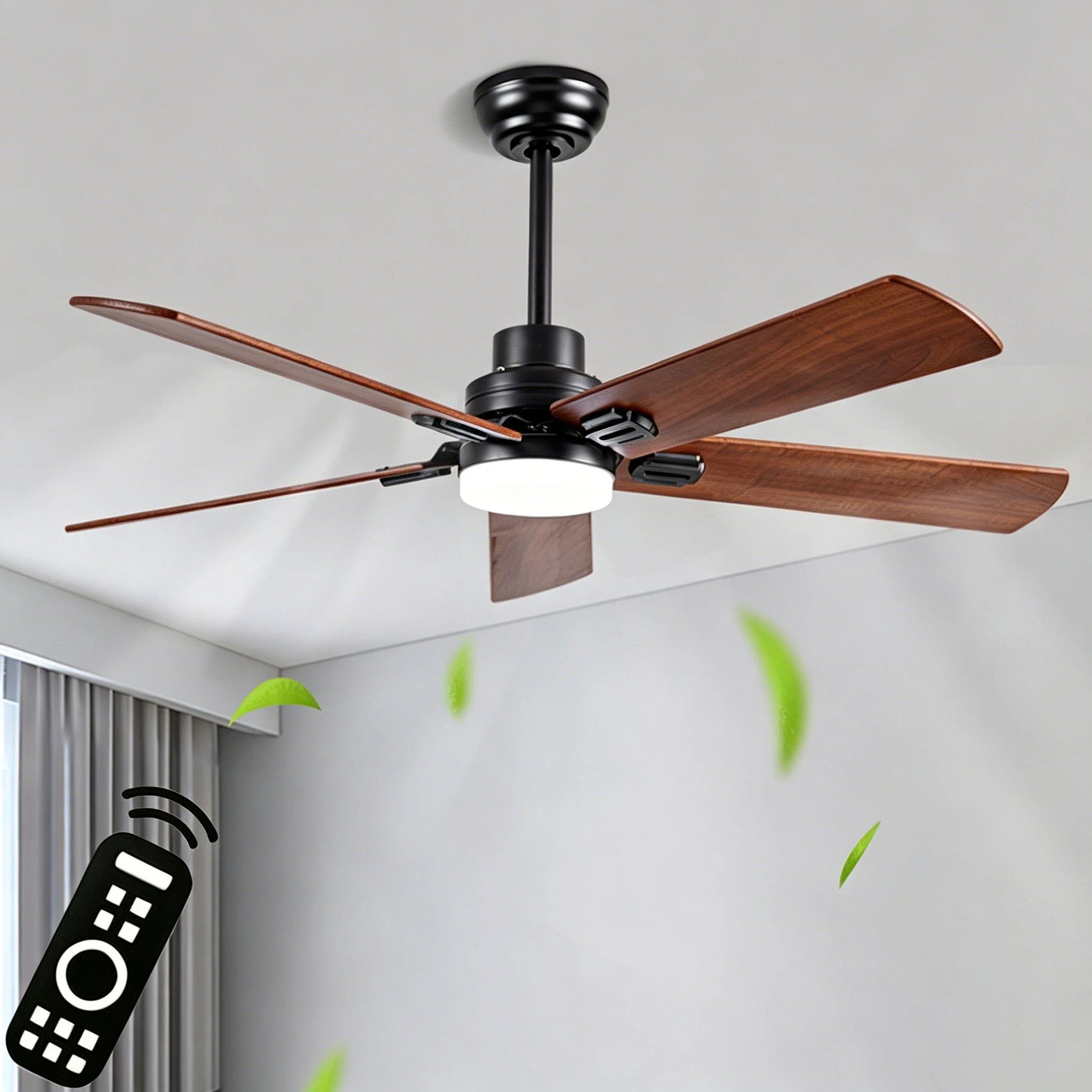 

Ceiling Fans with Lights 42 52 inch 6-Speed Reversible DC Motor Electric Fan 5 Solid Wood Blades Fans for Patios Living Rooms