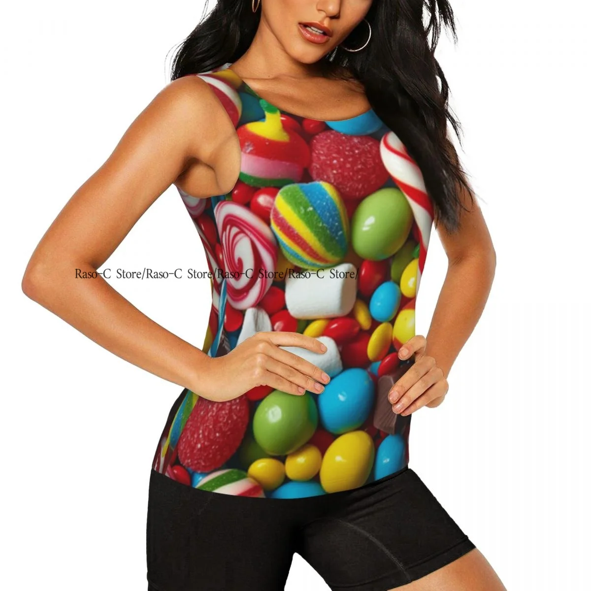 Women Fitness Sexy Yoga Vest Colorful Candies Background Gym Sports Top Tank Female