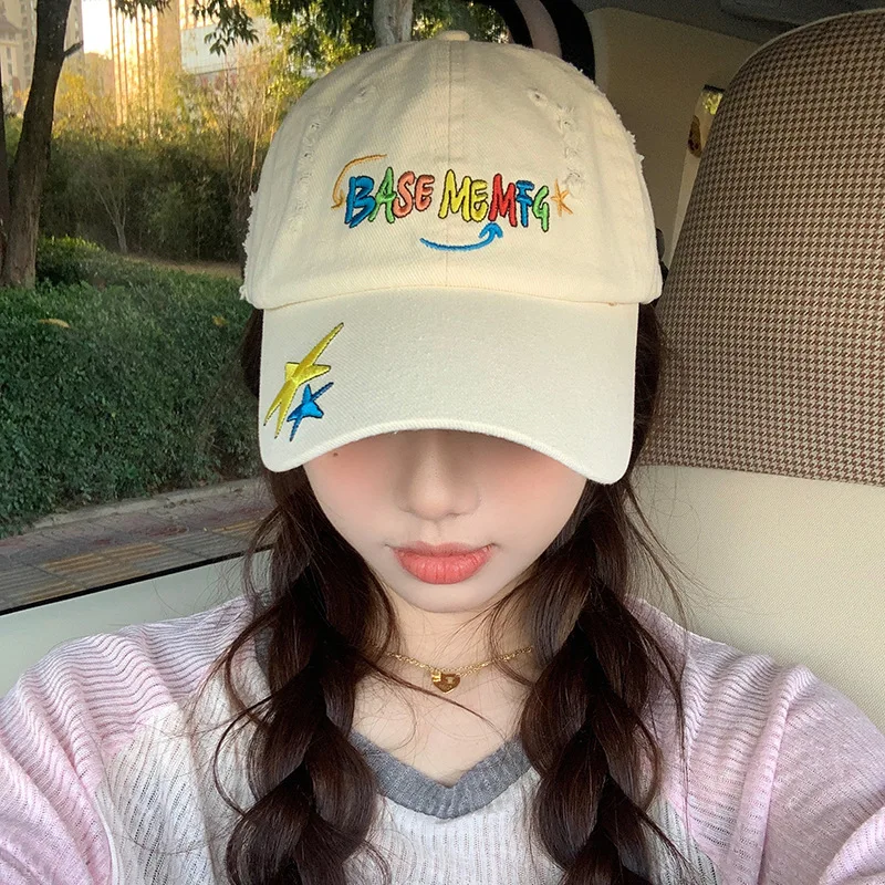 

Star Embroidered Baseball Cap Women Men Spring Summer Sun Hats Streetwear Y2k Cute Rainbow Letters Summer Caps