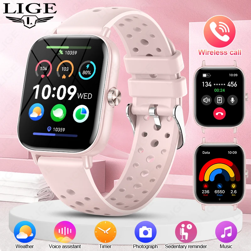 

LIGE Smart Watches Women 1.83 Inch 240*286 HD Bluetooth Call IP68 Waterproof Man Heart Rate Blood Pressure Smartwatch 2025 New