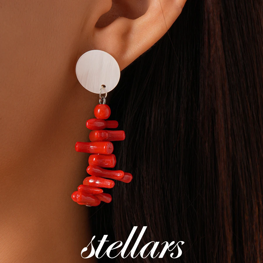 

Resin Shell Geometric Round Color Block Silver Needle Earrings Beach Vacation Style Niche High-End Personalized Jewelry