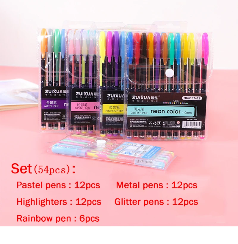 

5/set Metallic Glitter Colors Gel Pens For School Office Adult Coloring Book Journals Drawing Art Markers Promotion Pen