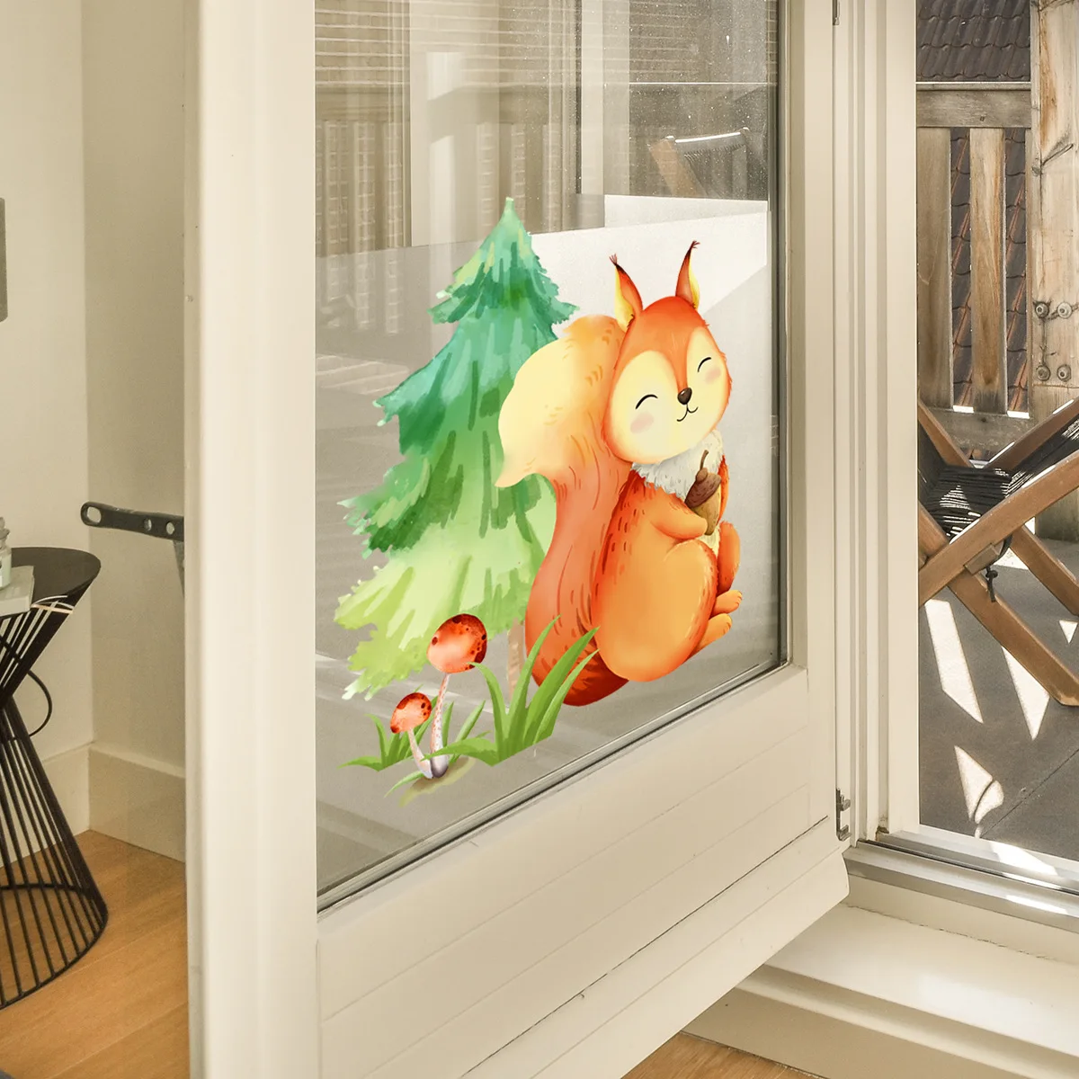 30*30cm Cartoon Animal Squirrel Glass Stickers Double-sided Visual Wall Stickers Window Home Decoration Wall Stickers Ct6053