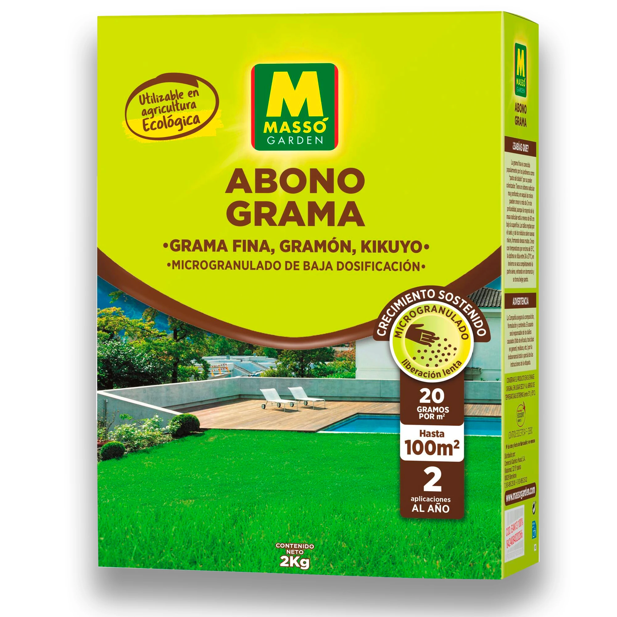 Abono Césped Kikuyu, Grama Fina, Gramón... 2 KG (Cubre hasta 100 m2) ECO | MUY EFECTIVO | Abono Liberación lenta | Acción inmediata y prolongada | No provoca quemaduras (ni en Verano) | Fácil