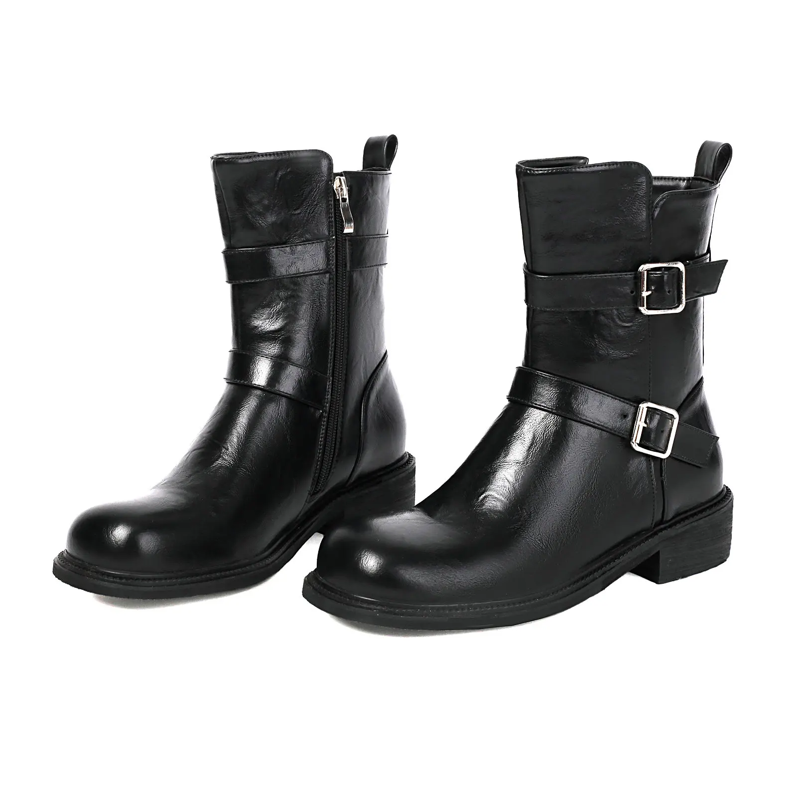 

Ankle Boots for Women Chunky Low Heel Short Booties Leather Spring Fall Side Zipper Casual Shoes