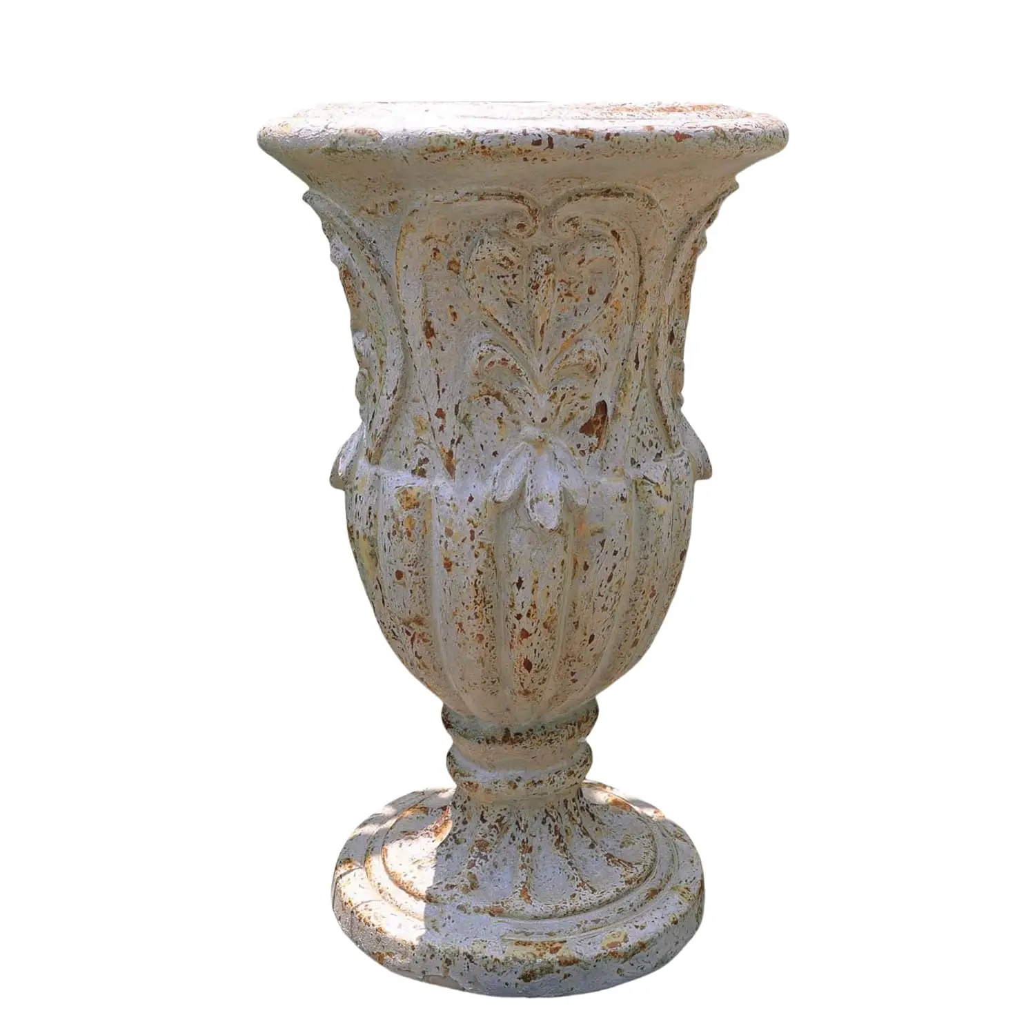 Vintage European Large Garden Urn Planter, Cement and Fiber Flower Pot, Decorative, 24.8 Inche Tall, Make Rust, Customized