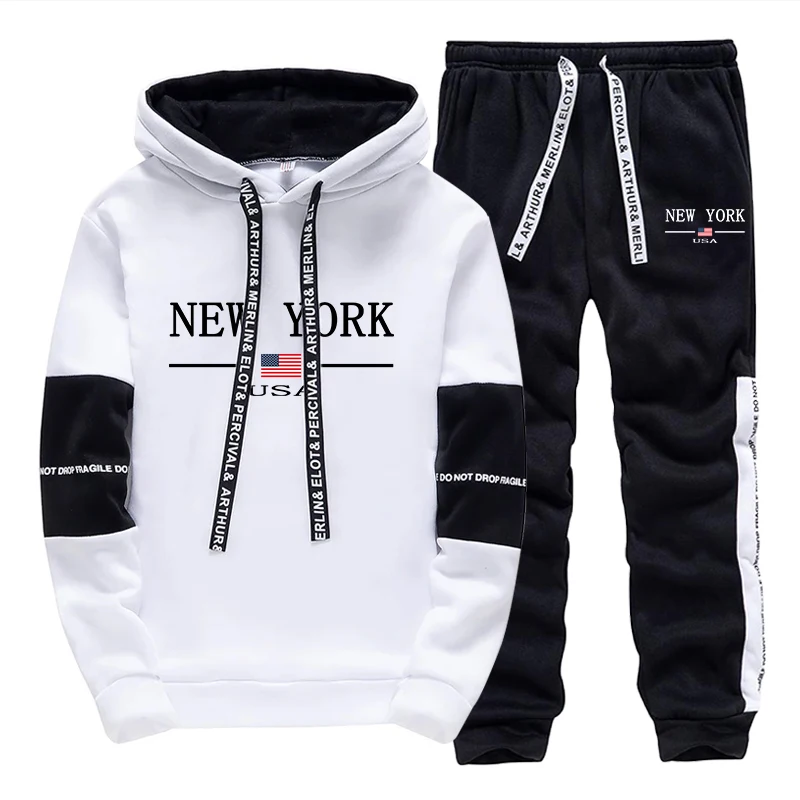 New York Hooded Sweatshirts and Elastic Sweatpants Autumn Hot Sale Mens Fashion Tracksuit Ubran Causal Sport Jogging Suits