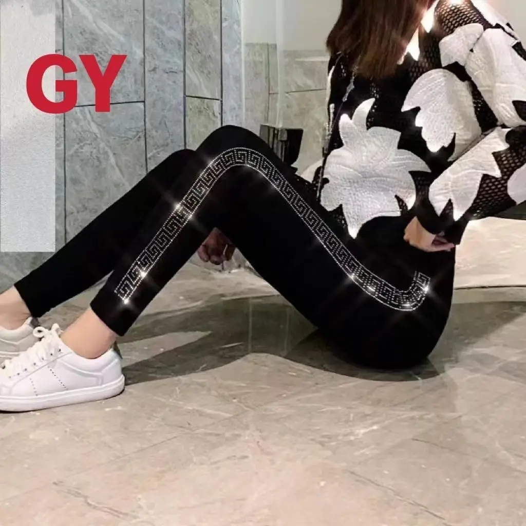 High Waist Fleece Lined Women's Leggings Autumn Winter New Style Elastic plus Size Outerwear Slimming Diamond Embellished But...