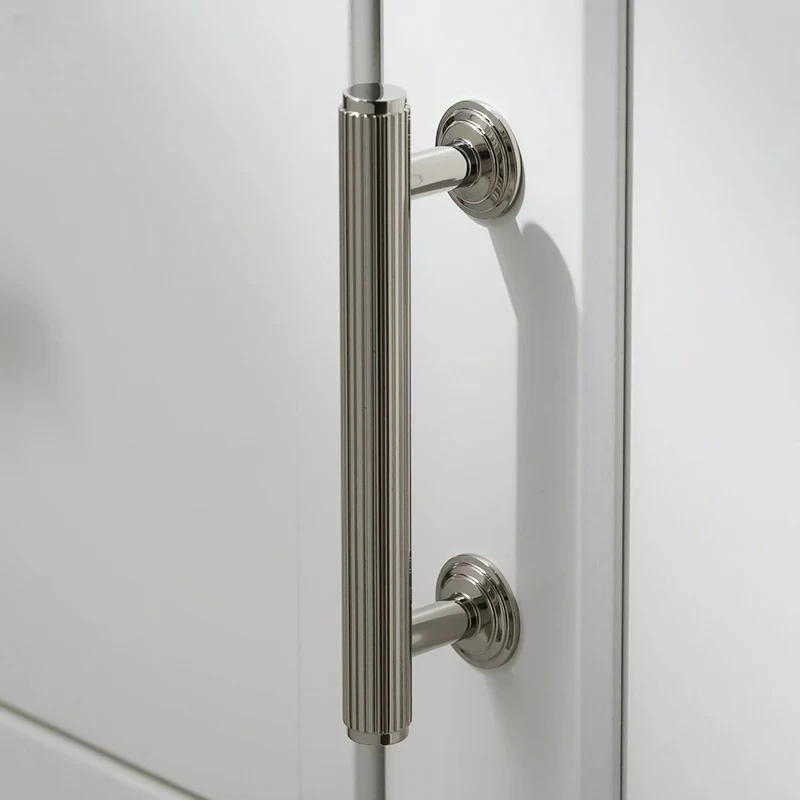 French Light Luxury Clothing Drawer Kitchen Knobs Titanium Silver Cabinet Door Handle Brass Single Hole Dining Bedroom Long Pull