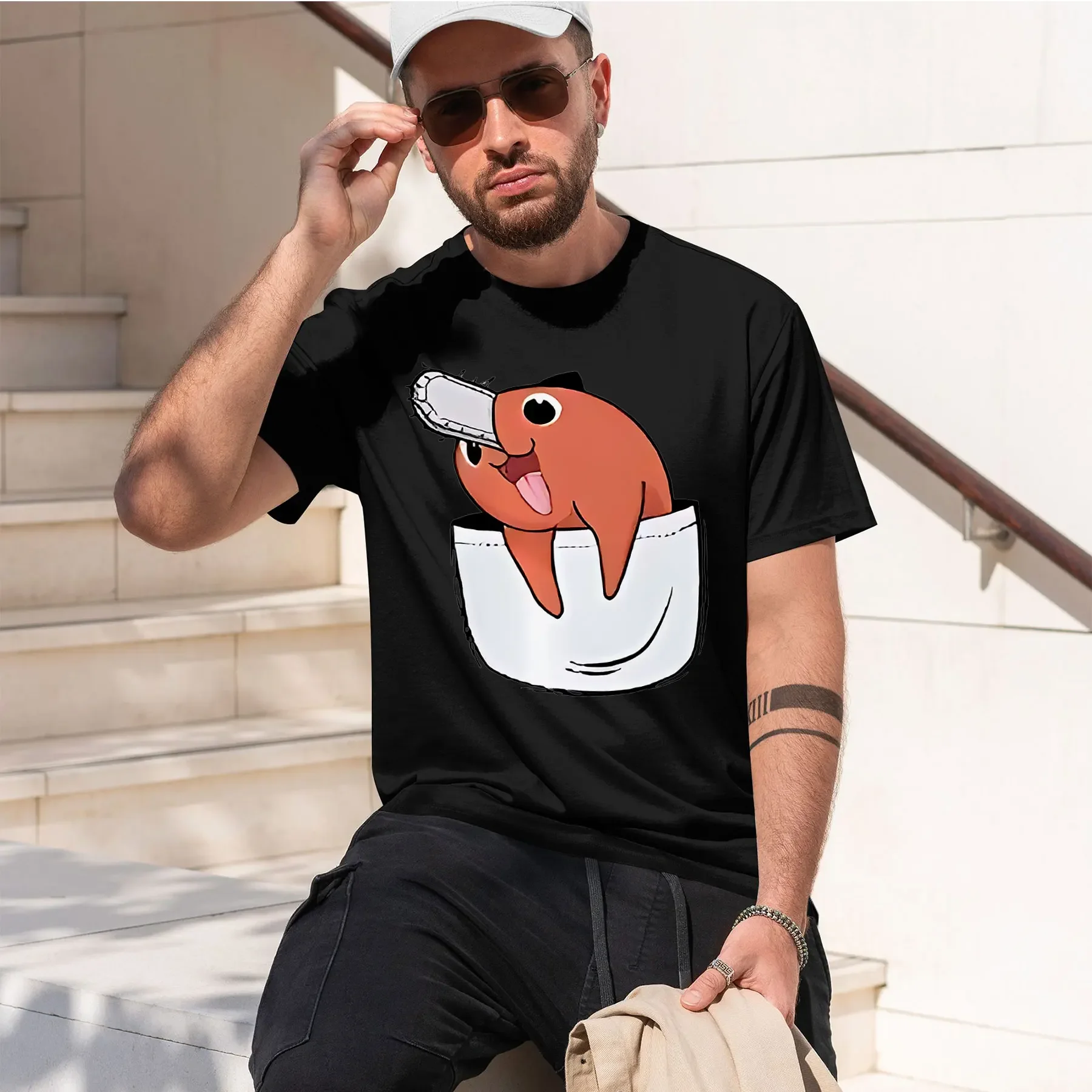 Pochita (Chainsaw Man 2026 new fashion heavyweight hot selling retro printed pattern fun round neck T-shirt for daily comfort