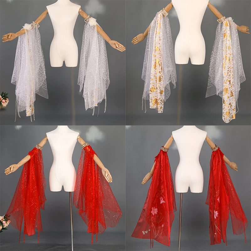 Exquisite Hanfu Accessories Ribbon Decor Long Big Sleeves for China Traditional Shuixiu Dance Performance Costume Photo Props