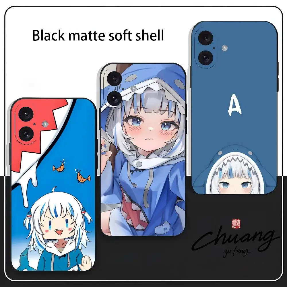 

Cartoon Musician G-Gawr Gura Phone Case Stylish Black Matte TPU Case For 11-16. Anti-slip And Wear-resistant