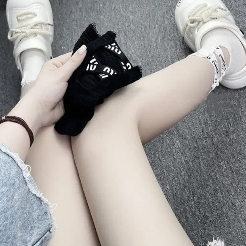Calcetines apilados con huecos para mujer, medias versátiles de moda Retro, edición coreana, Y2K, 2023