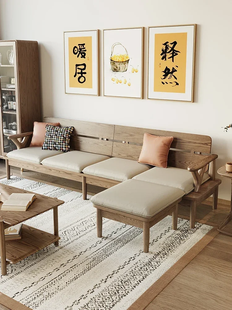 Small-sized modern simple living room with solid wood sofa; new Chinese sofa with ash board technology in winter and summer.