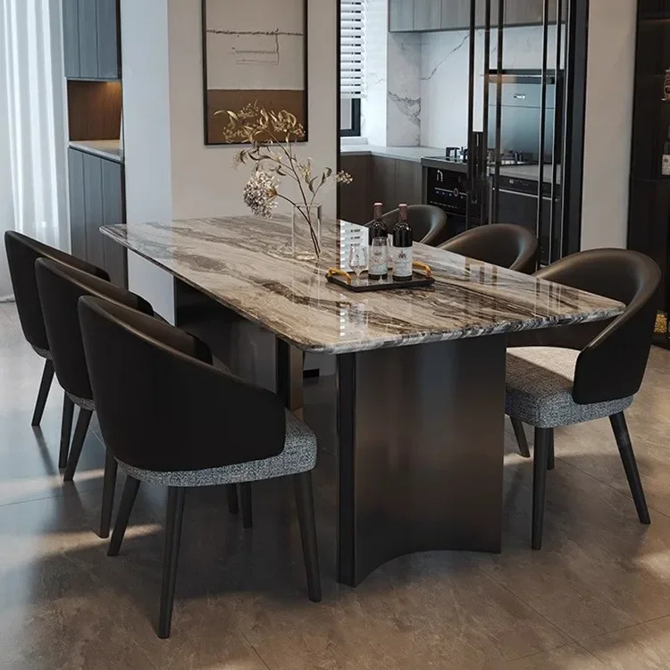 Luxury stone texture marble dining table and chairs light luxury high-end modern simple natural microcrystalline