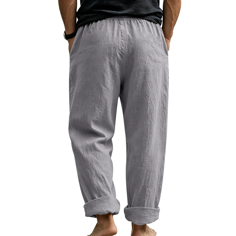 Sommerliche Herren-Leinenhose, Lässige Hawaiian-Hose mit Elastischem Kordelzug, Atmungsaktive Gerade Lange Hose mit Taschen für Alltag und Zuhause – Detail 36