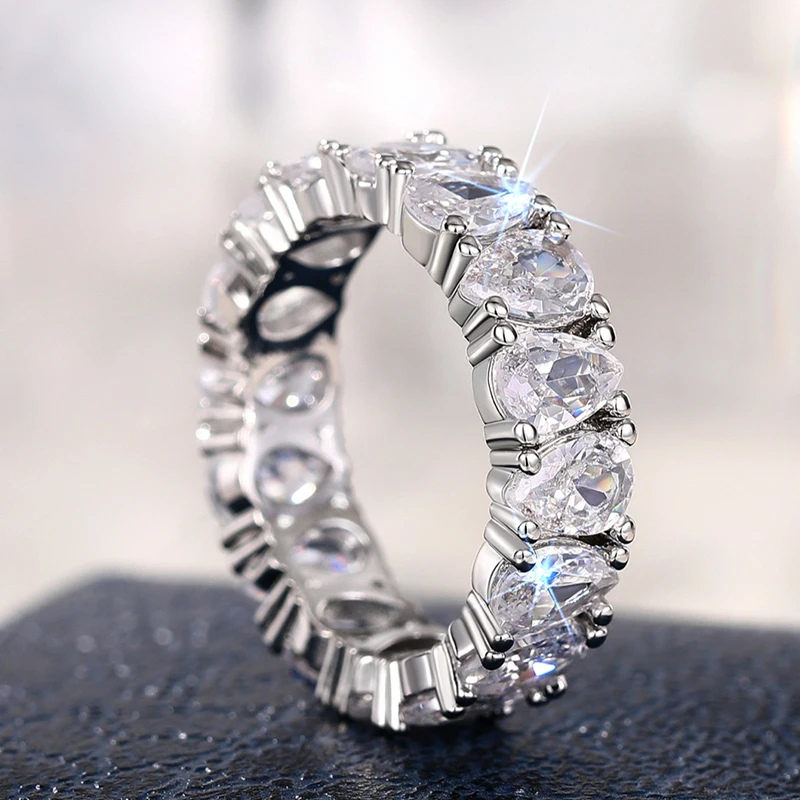 Huitan Birne Kubikzircon Versprechen Ringe für Frauen Silber Farbe Mode Luxus Hochzeit Band Zubehör Bling Bling Weiblichen Schmuck – Detail 6