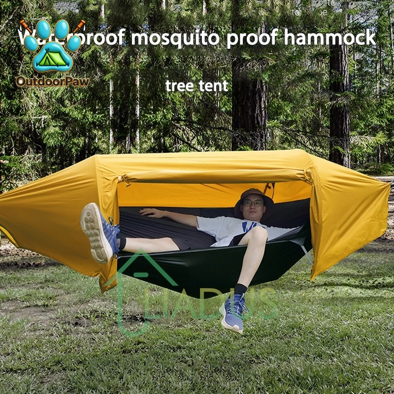 Outdoor Hiking Camping Waterproof Mosquito Proof Outdoor Hammock 2.7mX1.4m Waterproof Coefficient 1000 70D Nylon Cloth 210T Mesh