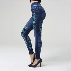 High Waist Seamless Jean Legging Women Printed Leggings High Elastic Knitting Slim Fashion Gym Trainning Hip Liftting Tights