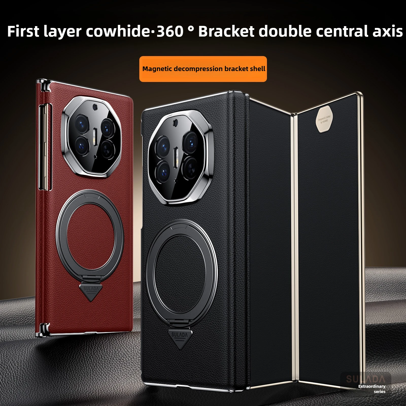 

Dual Center Column Protection for Huawei Mate XT Case SULADA Genuine Leather Belt Rotating Stand Back Cover Case for Mate XTs