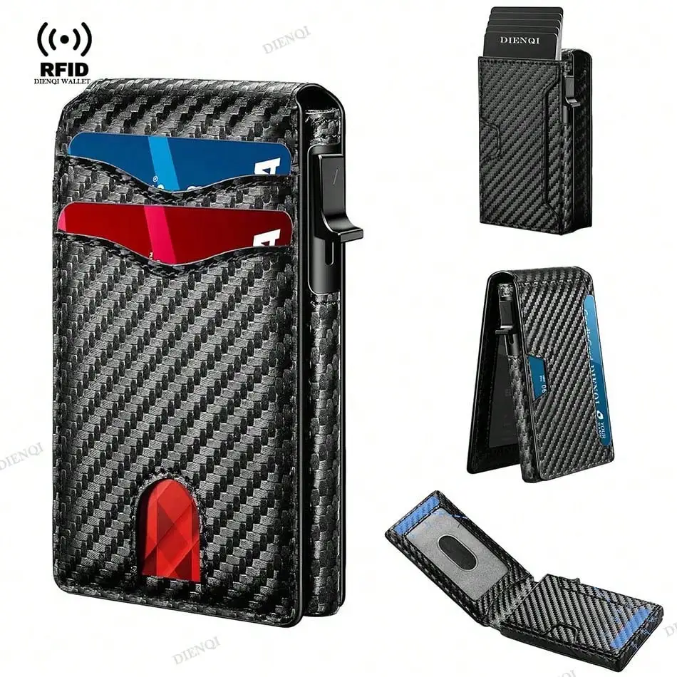 RFID Smart Men Wallets Anti-Theft Magnet Credit Card Holder Front Pocket Carbon Fiber Minimalist Wallet Bank Cardholder Case