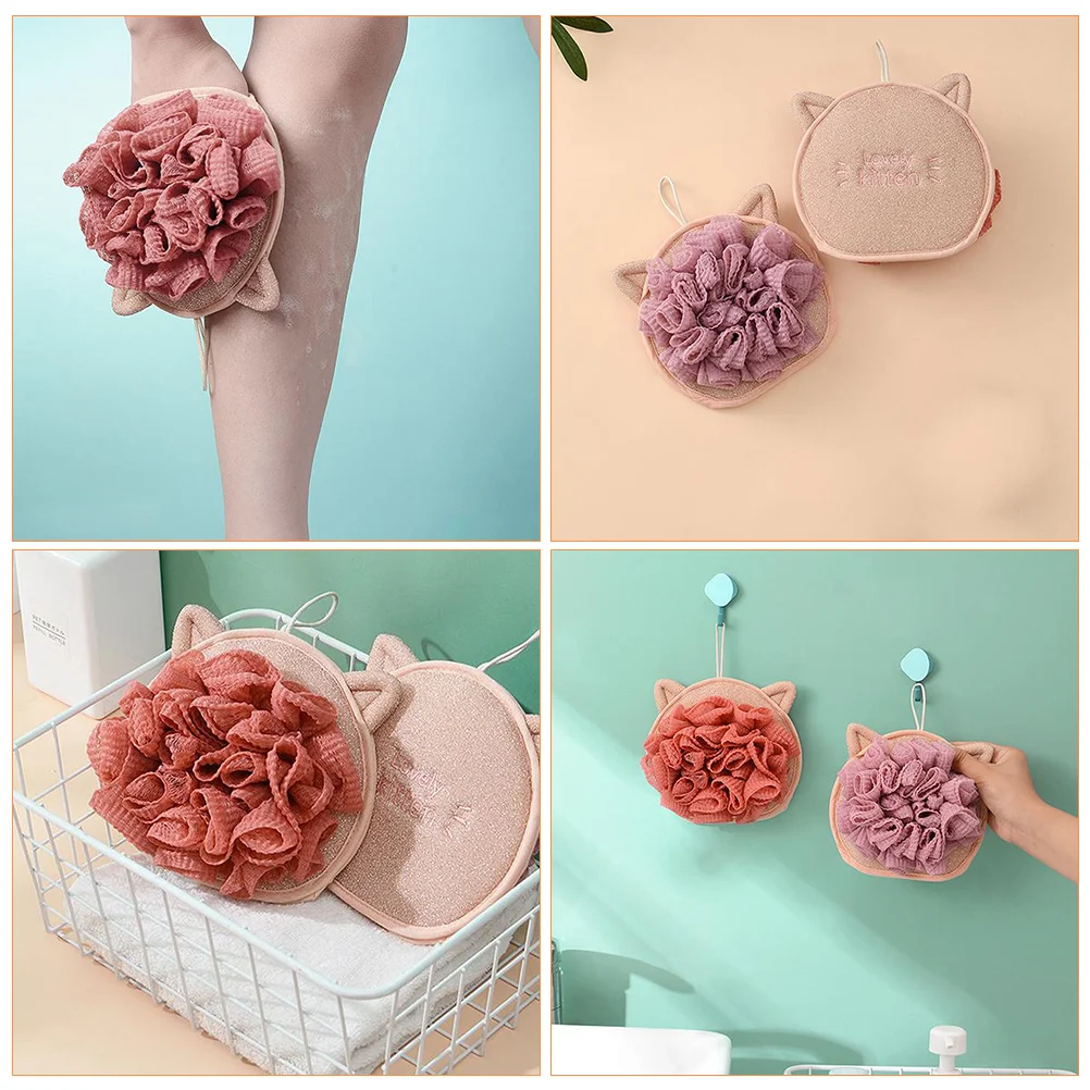 

2pcs Double sided Cat Bath Ball Shower Scrubber Exfoliating Tool Body Loofah Lightweight Polyester Skin Cleanser