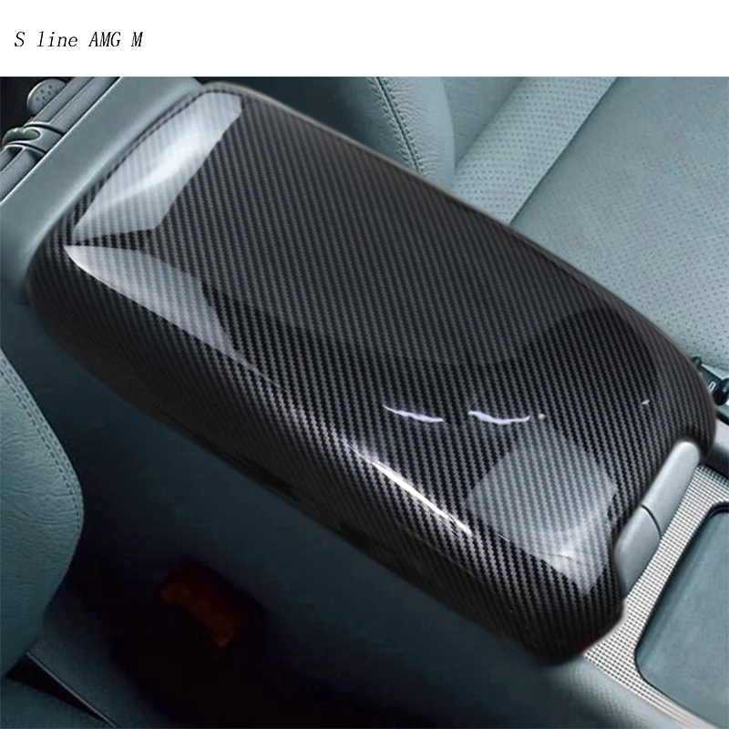 For Mercedes Benz C class W203 2002-2006 Car Stickers Stowing Tidying Armrest Box Panel Carbon fiber Cover Interior Accessories