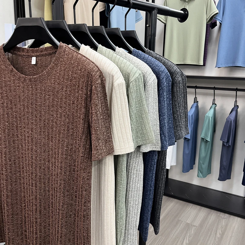 Herren T-Shirts mit Strukturierter Oberfläche und Rundhalsausschnitt, Sommerliche Lässige Atmungsaktive Feuchtigkeitsableitende Oberteile für Männer, Tägliche Kleidung – Detail 28