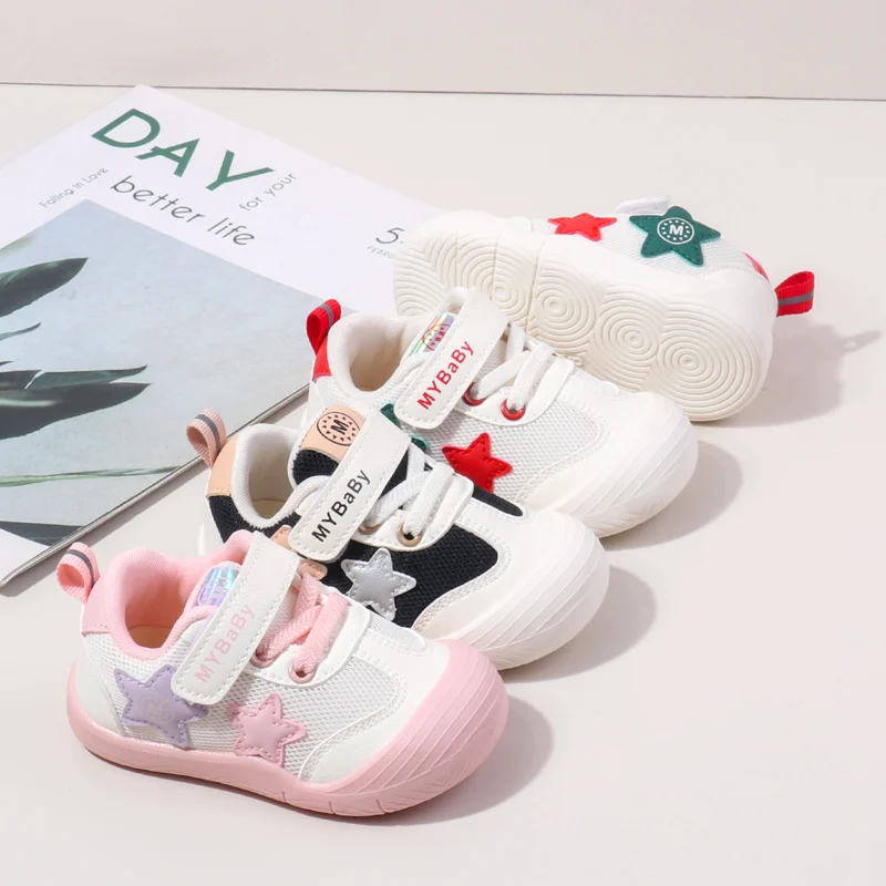 Spring & Autumn Children Sneakers Cute Baby Girl and Boy Five-pointed Star Mesh Breathable Non-slip Toddler Shoes First Walkers