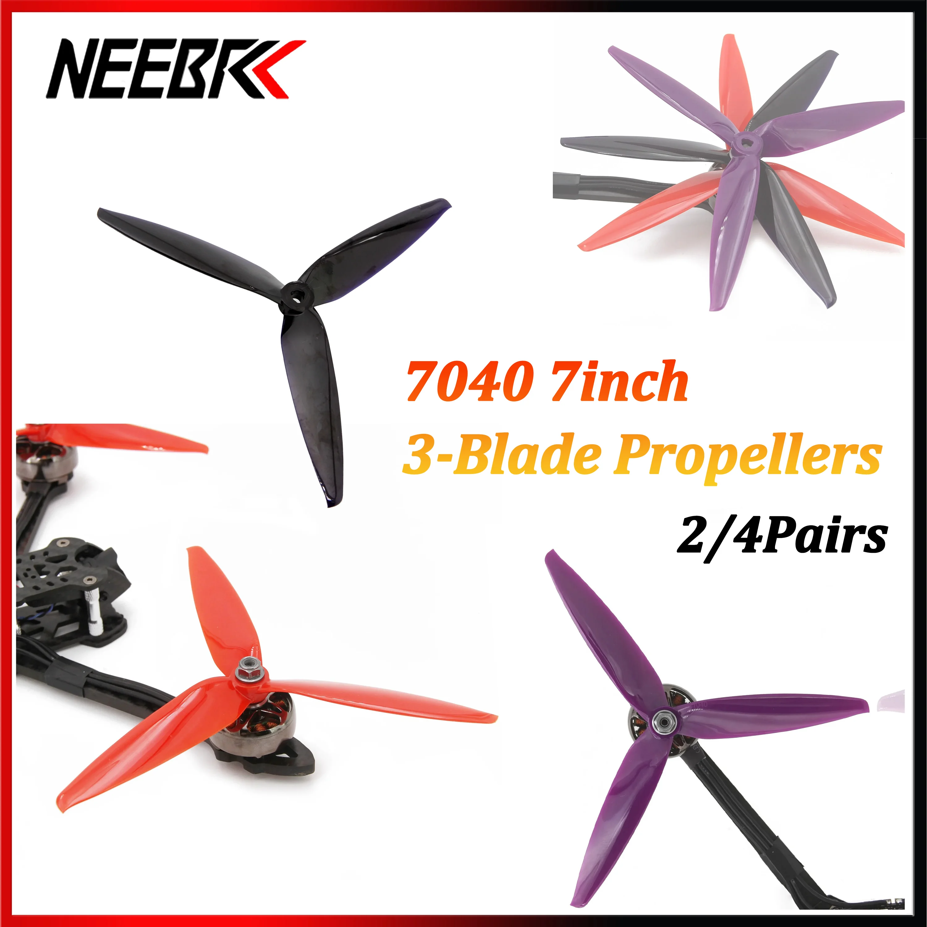 2/4 Paar 7040 7-Zoll 3-Blatt-Propeller CW CCW für RC FPV Flugzeug Starrflügel Renndrohne Quadcopter DIY Spielzeug Zubehör Mark4