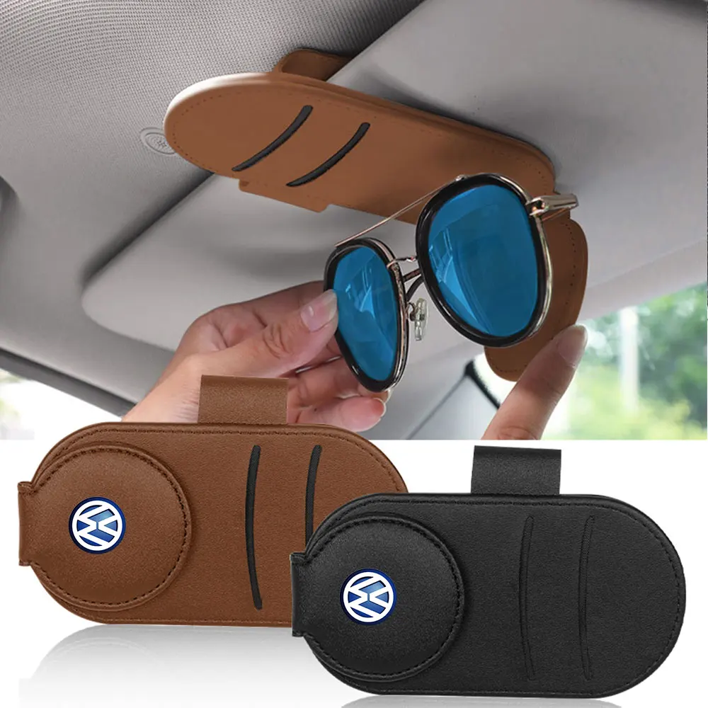 Car Sun Visor Glasses Hanger Sunglasses Clip Card Ticket Holder For Volkswagen VW Rline CC Touareg Tiguan T-ROC Golf Sharan Polo