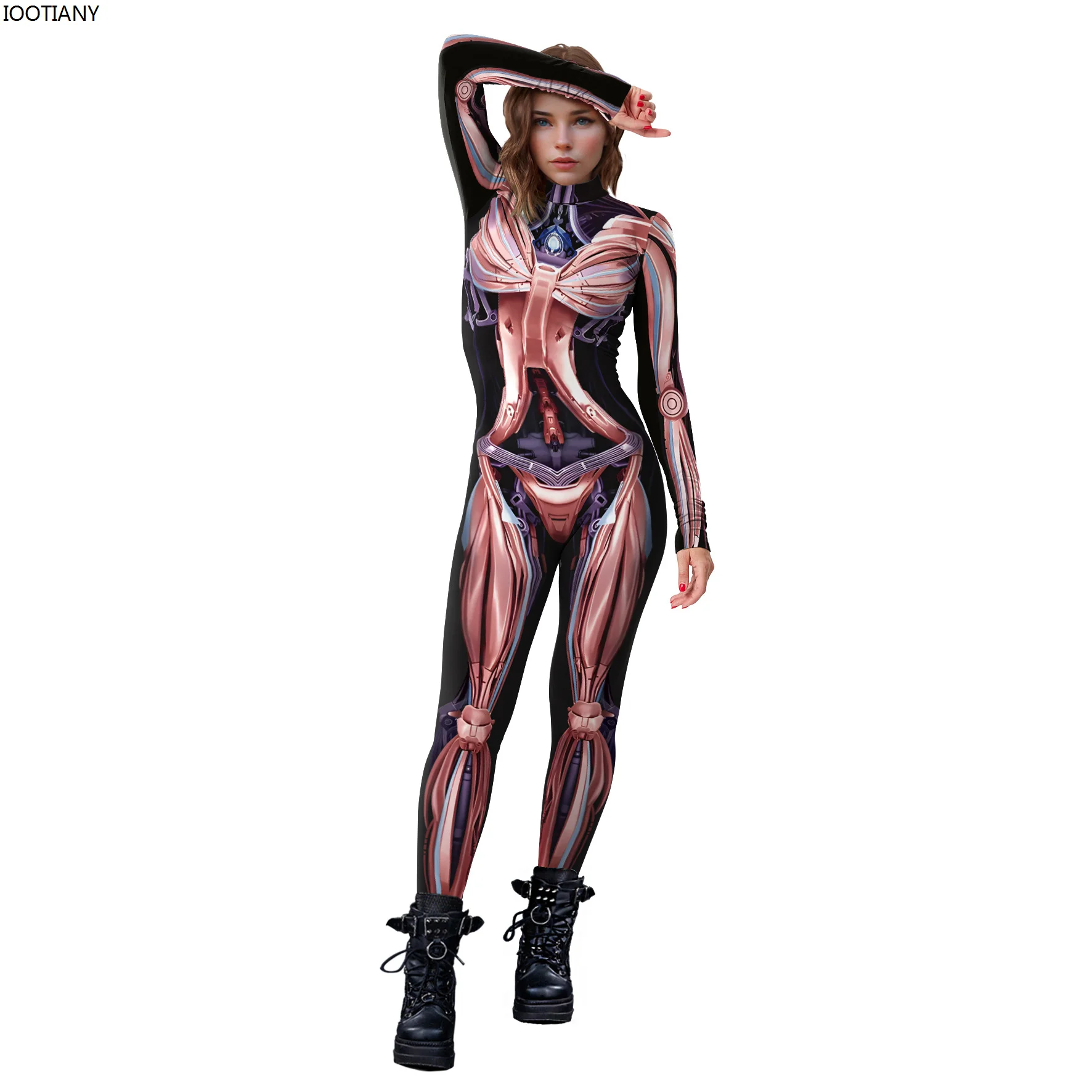 Nieuwe Robot Spier Cosplay Jumpsuit Vrouwen Punk 3d Print Bodysuit Halloween Party Stretch Sexy Zentai Pak Rave Outfit Morfsuit