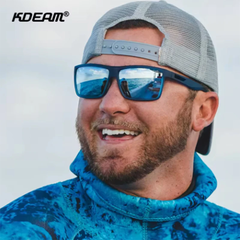 KDEAM-Lunettes de soleil polarisées pour homme, polarisées, carrées, avec charnières à ressort, pour la pêche, UV400