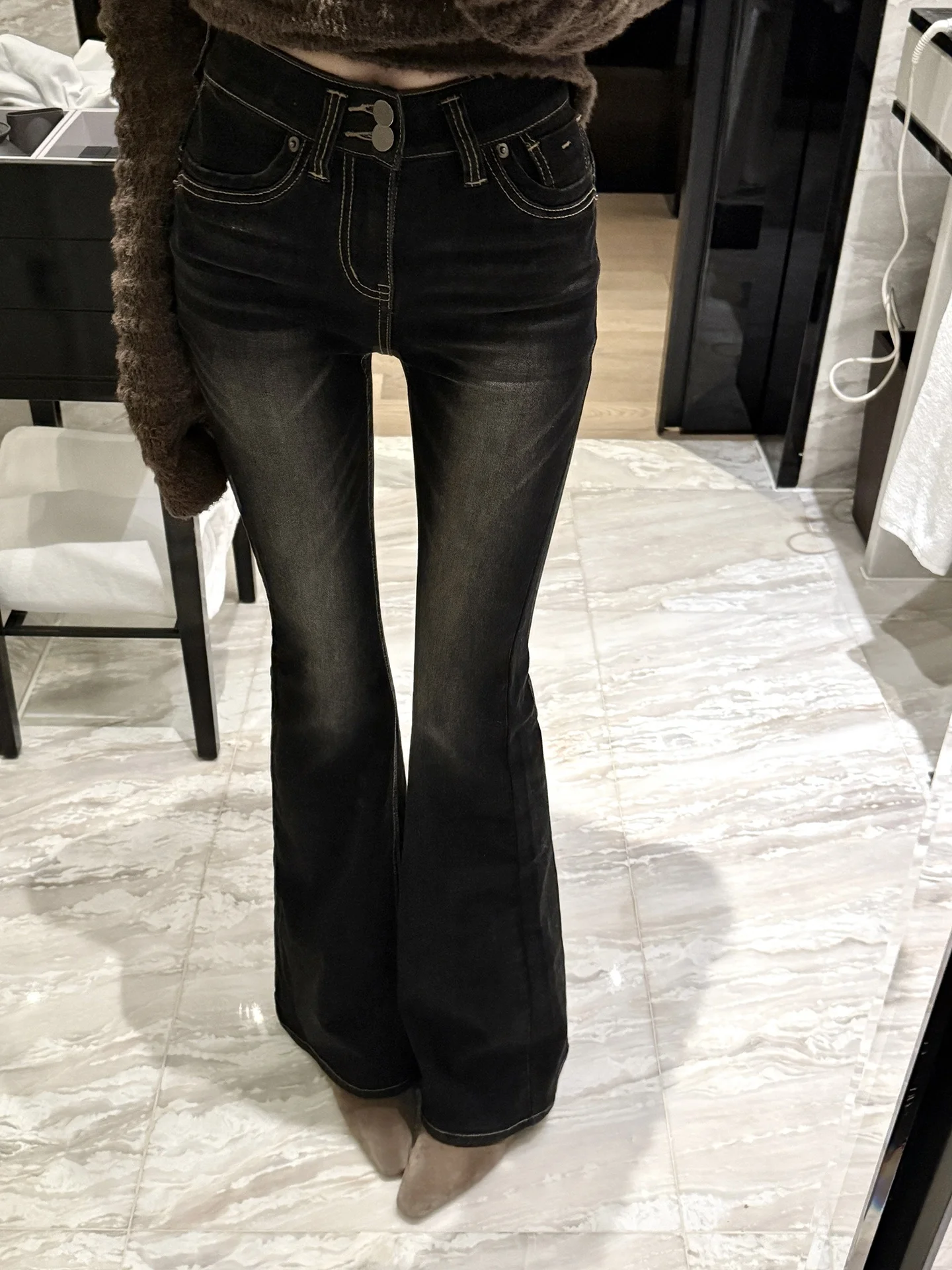 

Женские джинсы-клеш с высокой талией Bla, новинка весны, в американском стиле, с эффектом подтяжки ягодиц, микро-клеш, из денима