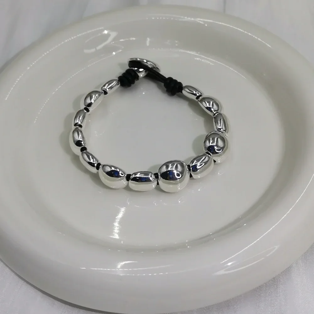 2025 Summer New Daily Vacation Style Silver Irregular Beaded Bracelet Couple Accessories Give Friends Fashion Gifts