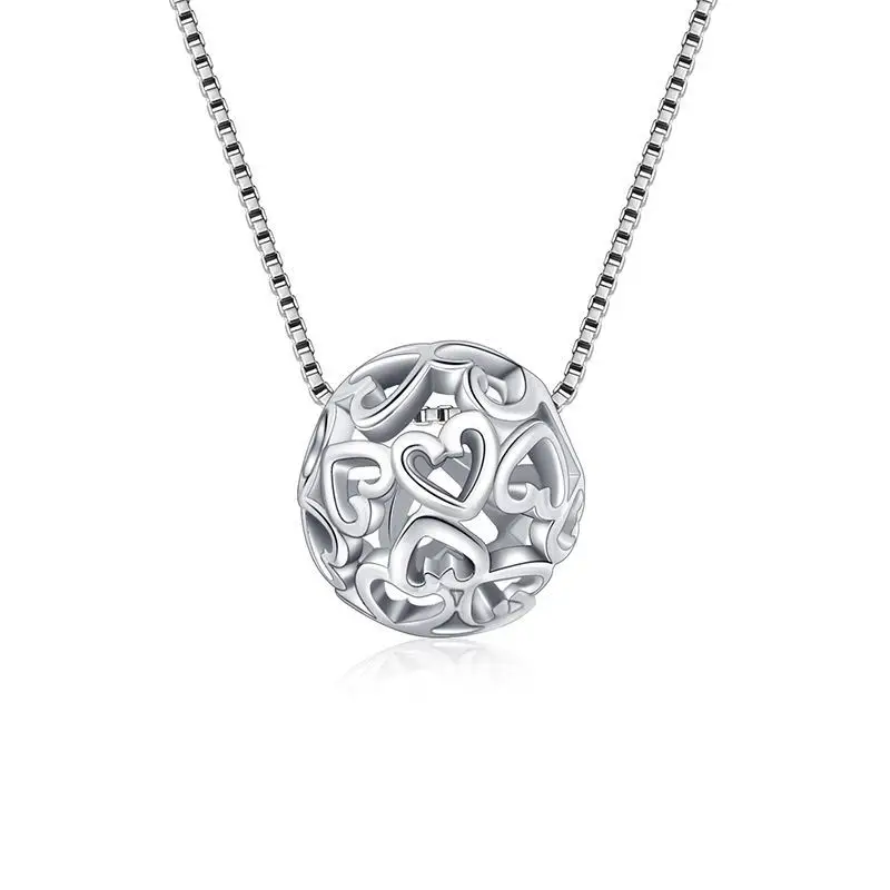 Huitan Chic Ball Pendant Necklace with Hollow Out Design Women Delicate Heart Love Jewelry Aesthetic Lady Engagement Accessories