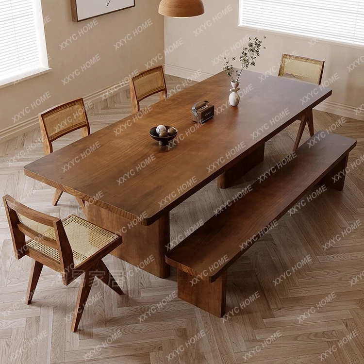 

Креативный обеденный стол и стулья из массива дерева, длинный стол-трансформер для дома, интегрированный обеденный стол-стеллаж.