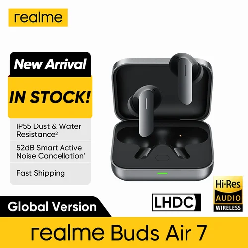 Realme Buds Air 7 TWS auricular 52dB cancelación de ruido 52 horas de duración de la batería 12,4mm controlador de graves LHDC 5,0 Bluetooth 5,4 IP55